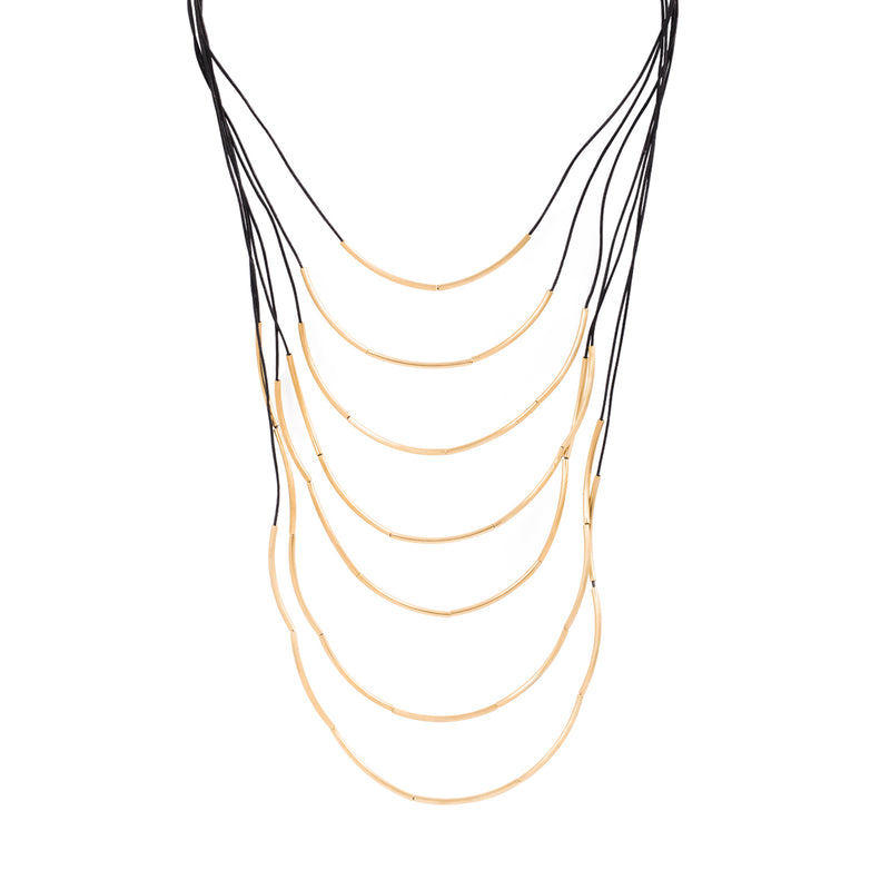 Collar Cuero Barras de Oro